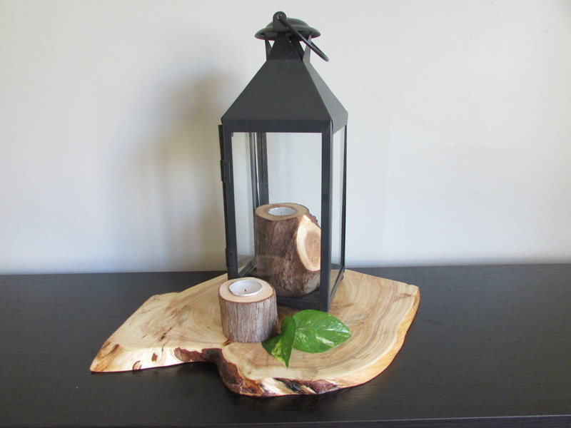 decorative tealights and centre piece based handmade from reclaimed wood